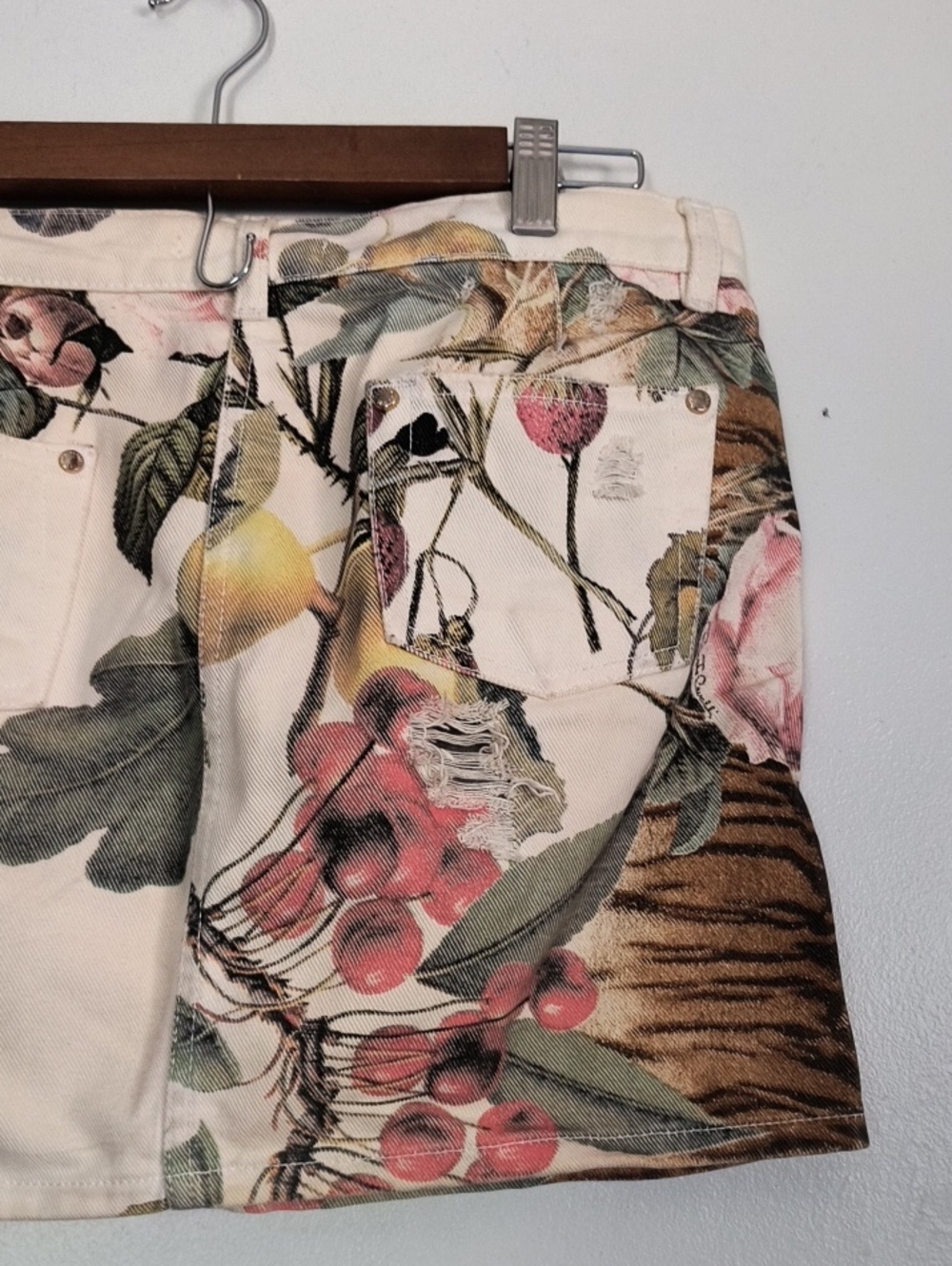 Vintage Y2K Roberto Cavalli Floral Tiger Print Denim Distressed Mini Skirt Sz S - Picture 12 of 17
